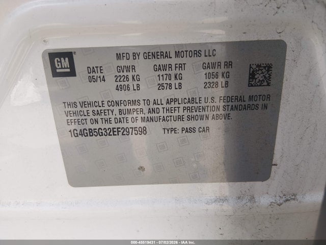 Buick Lacrosse Leather Group 2014 1G4GB5G32EF297598 Image 9