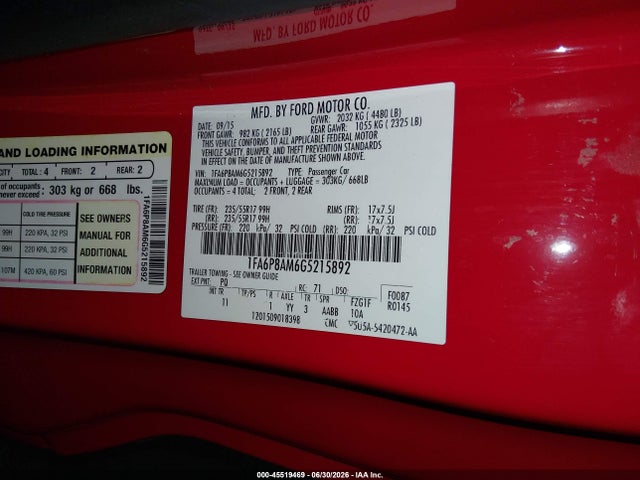 Ford Mustang V6 2016 1FA6P8AM6G5215892 Image 9