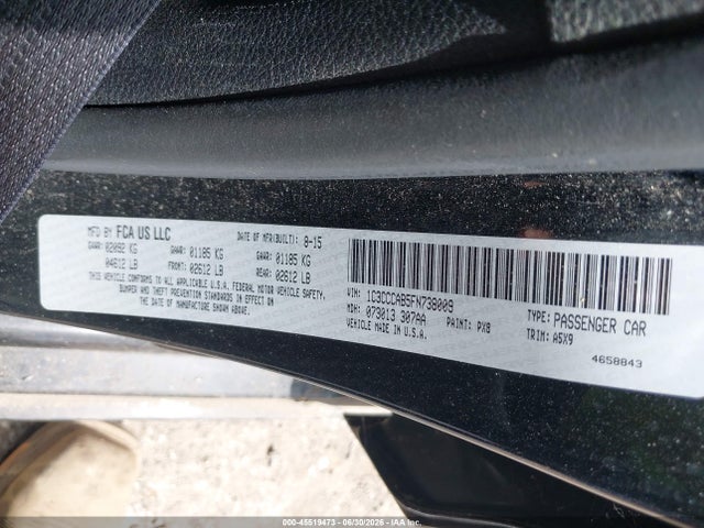 Auction sale of the 2015 Chrysler 200 Limited, vin: 1C3CCCAB5FN738009, lot number: 45519473