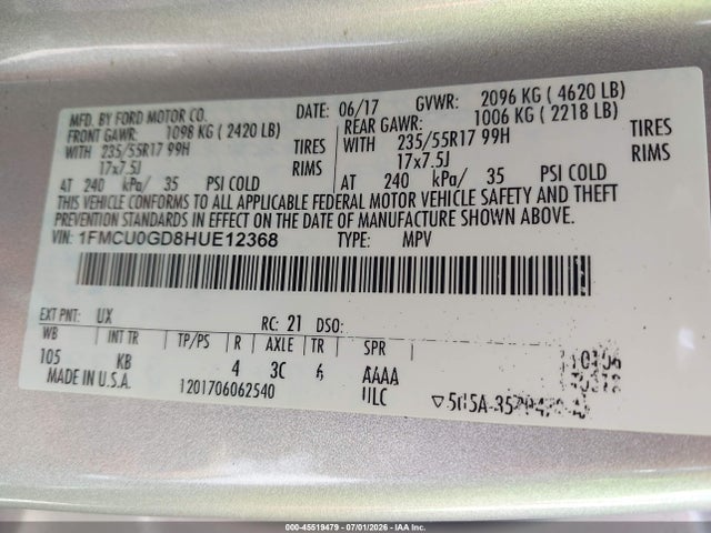 Ford ESCAPE SE 2017 1FMCU0GD8HUE12368 Image 9