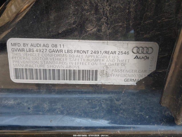 Aukcja sprzedaży 2012 Audi A4 2.0t Premium Plus, vin: WAUFFAFL3CN007061, numer aukcji: 45519486
