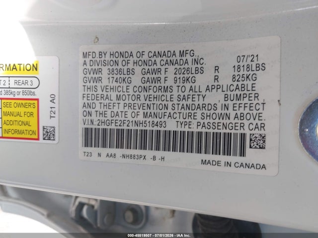 Honda Civic Lx 2022 2HGFE2F21NH518493 Image 9