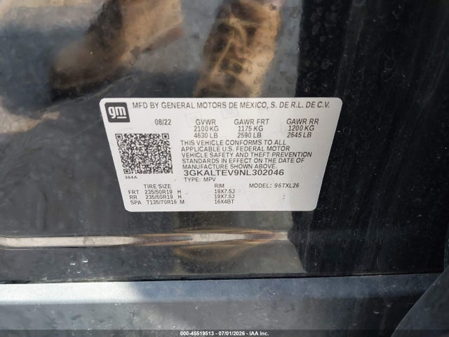 2022 Gmc Terrain Awd Sle მანქანა იყიდება აუქციონზე, vin: 3GKALTEV9NL302046, აუქციონის ნომერი: 45519513
