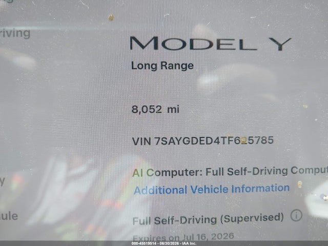 2026 Tesla Model Y Premium Rear-wheel Drive/rear-wheel Drive მანქანა იყიდება აუქციონზე, vin: 7SAYGDED4TF625785, აუქციონის ნომერი: 45519514