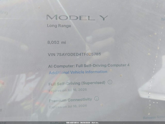2026 Tesla Model Y Premium Rear-wheel Drive/rear-wheel Drive მანქანა იყიდება აუქციონზე, vin: 7SAYGDED4TF625785, აუქციონის ნომერი: 45519514