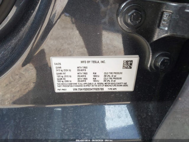 2026 Tesla Model Y Premium Rear-wheel Drive/rear-wheel Drive მანქანა იყიდება აუქციონზე, vin: 7SAYGDED4TF625785, აუქციონის ნომერი: 45519514