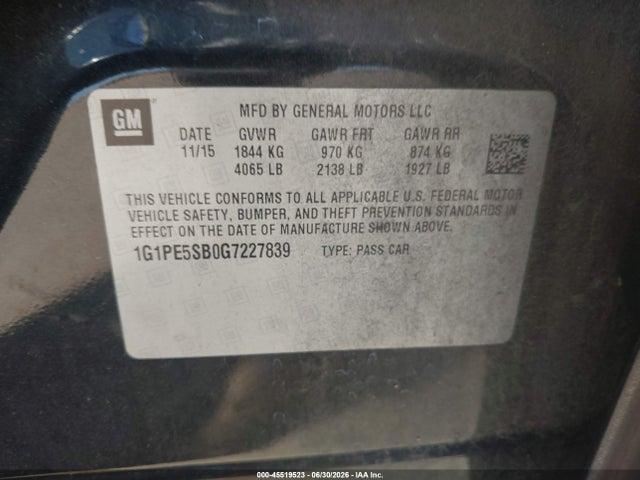 1G1PE5SB0G7227839 Chevrolet Cruze Limited 1lt Auto