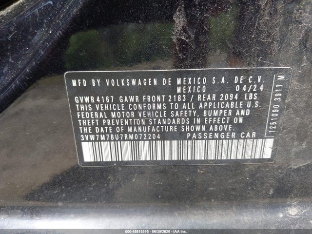 Aukcja sprzedaży 2024 Volkswagen Jetta 1.5t Se, vin: 3VW7M7BU7RM072204, numer aukcji: 45519595