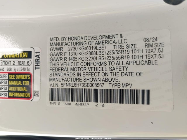 5FNRL6H73SB008567 Honda Odyssey Sport-l