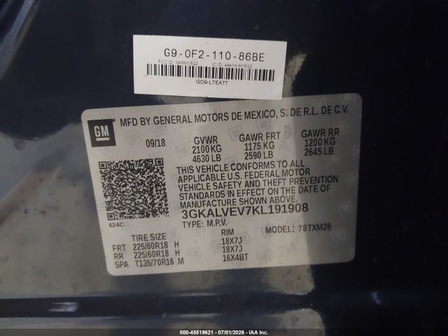 45519621 :رقم المزاد ، 3GKALVEV7KL191908 vin ، 2019 Gmc Terrain Slt مزاد بيع