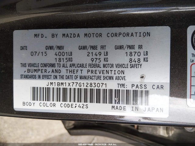 JM1BM1X77G1283071 Mazda Mazda3 I Grand Touring