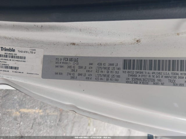 45519651 :رقم المزاد ، 3C6MR4AL3KG727226 vin ، 2019 Ram 2500 Tradesman  4x2 8' Box مزاد بيع