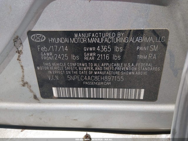 Hyundai SONATA SE 2014 5NPEC4AC8EH897155 Image 9