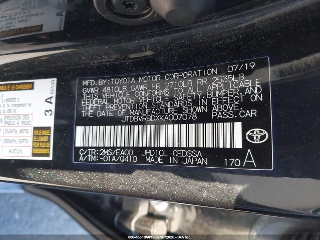 Toyota Mirai 2019 JTDBVRBDXKA007078 Image 9