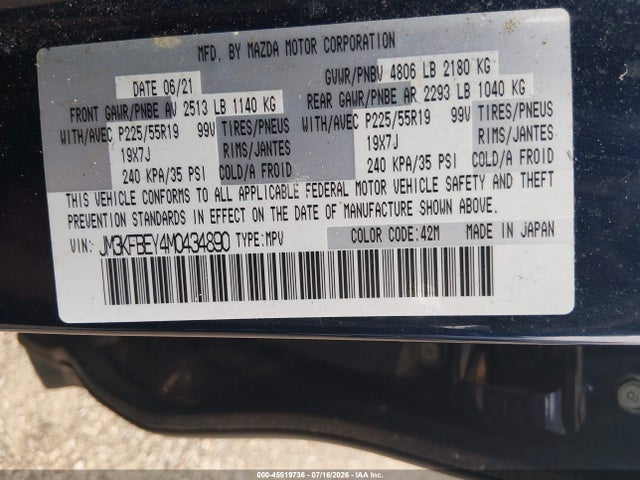 2021 Mazda Cx-5 Signature მანქანა იყიდება აუქციონზე, vin: JM3KFBEY4M0434890, აუქციონის ნომერი: 45519736