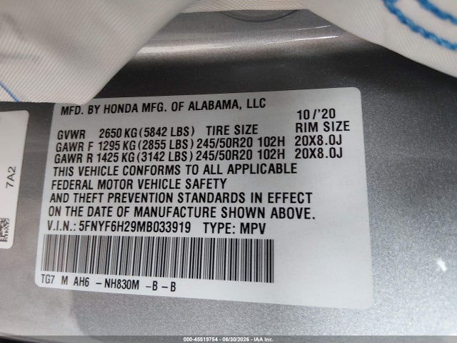 Honda Pilot Awd Special Edition 2021 5FNYF6H29MB033919 Image 9