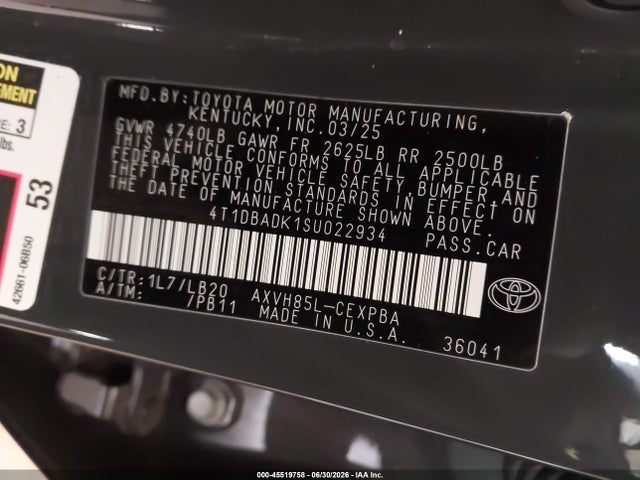 Aukcja sprzedaży 2025 Toyota Camry Xse, vin: 4T1DBADK1SU022934, numer aukcji: 45519758