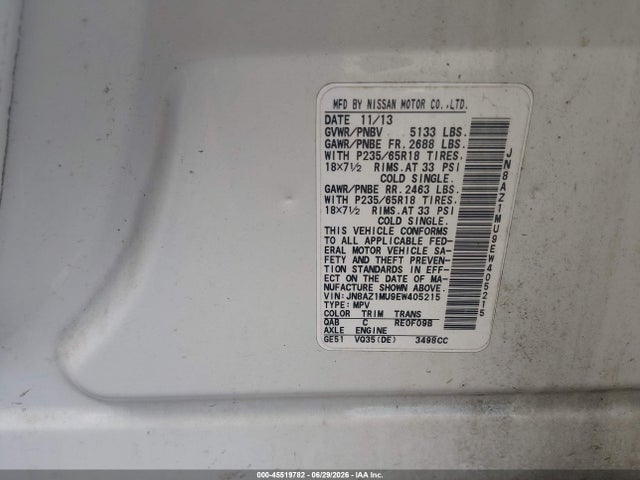 Nissan MURANO SL 2014 JN8AZ1MU9EW405215 Image 9