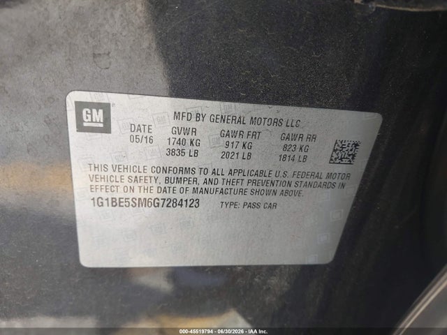 1G1BE5SM6G7284123 Chevrolet Cruze Lt Auto