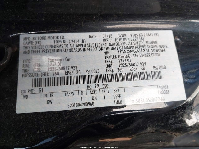 Aukcja sprzedaży 2018 Ford C-max Hybrid Se, vin: 1FADP5AU2JL106094, numer aukcji: 45519811