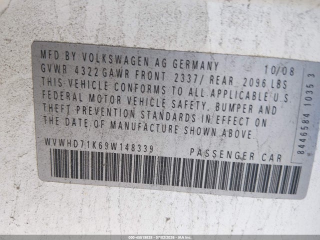 Продаж на аукціоні авто 2009 Volkswagen Gti 4-door, vin: WVWHD71K69W148339, номер лоту: 45519828
