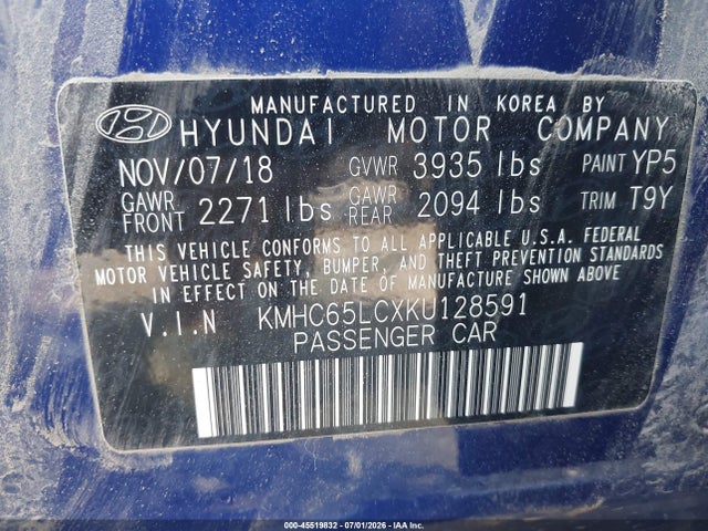 Продаж на аукціоні авто 2019 Hyundai Ioniq Hybrid Blue, vin: KMHC65LCXKU128591, номер лоту: 45519832