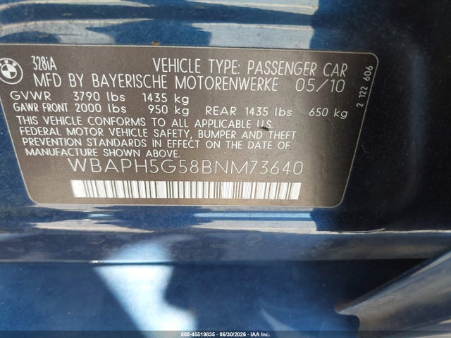 Продаж на аукціоні авто 2011 Bmw 328i, vin: WBAPH5G58BNM73640, номер лоту: 45519835