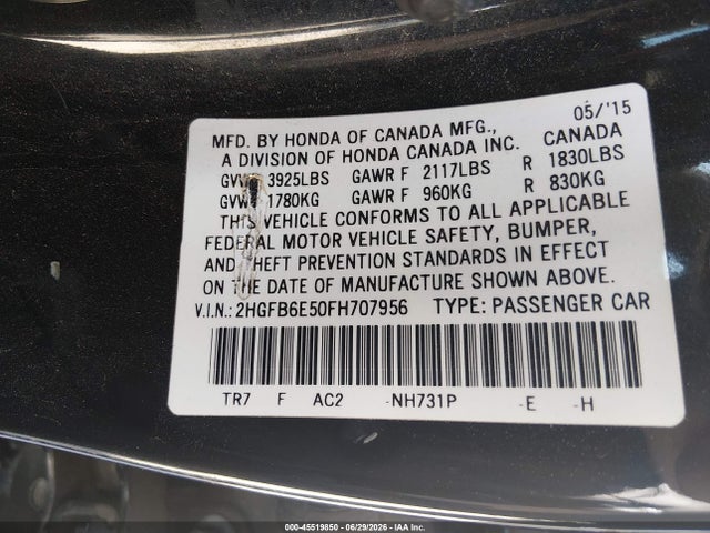 Honda CIVIC SI 2015 2HGFB6E50FH707956 Image 9