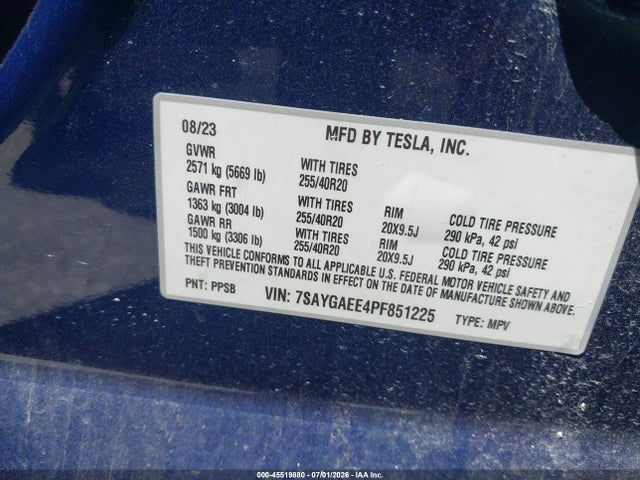 Продажа на аукционе авто 2023 Tesla Model Y Awd/long Range Dual Motor All-wheel Drive, vin: 7SAYGAEE4PF851225, номер лота: 45519880