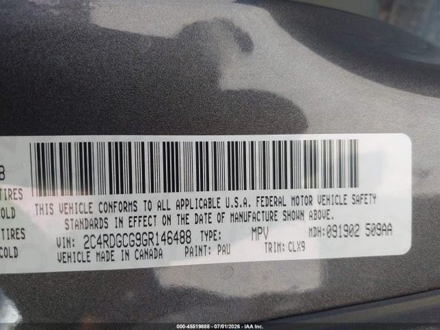 2016 Dodge Grand Caravan Sxt მანქანა იყიდება აუქციონზე, vin: 2C4RDGCG9GR146488, აუქციონის ნომერი: 45519888