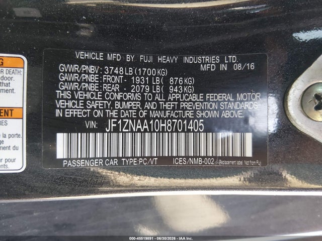 Продажа на аукционе авто 2017 Toyota 86, vin: JF1ZNAA10H8701405, номер лота: 45519891