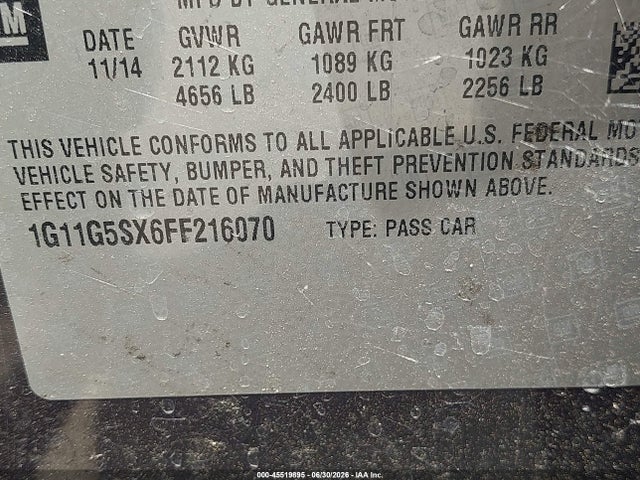 1G11G5SX6FF216070 Chevrolet Malibu 2lz