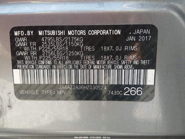 Продаж на аукціоні авто 2017 Mitsubishi Outlander Es, vin: JA4AZ2A36HZ030524, номер лоту: 45519908