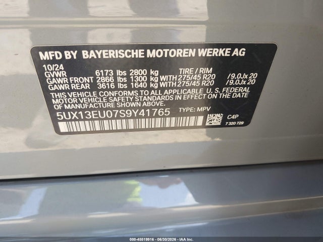Продаж на аукціоні авто 2025 Bmw X5 Sdrive40i, vin: 5UX13EU07S9Y41765, номер лоту: 45519916