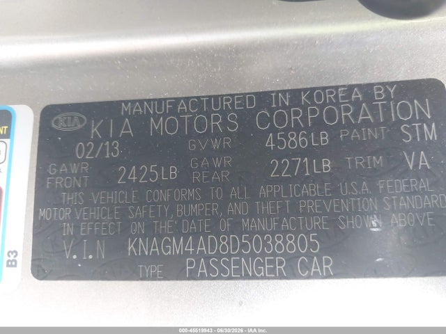 Aukcja sprzedaży 2013 Kia Optima Hybrid Lx, vin: KNAGM4AD8D5038805, numer aukcji: 45519943