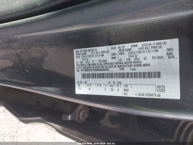 Продажа на аукционе авто 2022 Ford F-350 Xl, vin: 1FT8W3DT9NEE82002, номер лота: 45519948