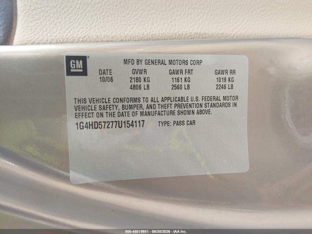 2007 Buick Lucerne Cxl მანქანა იყიდება აუქციონზე, vin: 1G4HD57277U154117, აუქციონის ნომერი: 45519951