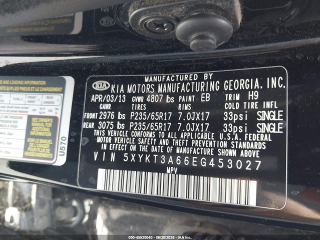 Продажа на аукционе авто 2014 Kia Sorento Lx, vin: 5XYKT3A66EG453027, номер лота: 45520040