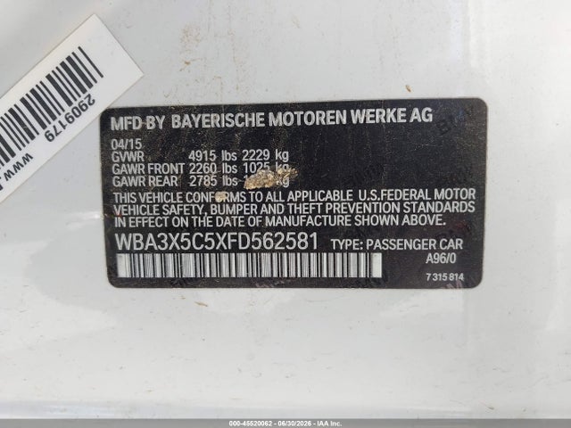 Aukcja sprzedaży 2015 Bmw 328i Gran Turismo Xdrive, vin: WBA3X5C5XFD562581, numer aukcji: 45520062