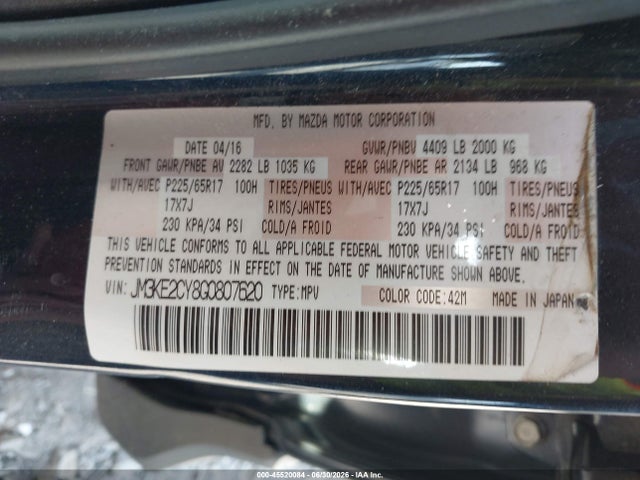 Продаж на аукціоні авто 2016 Mazda Cx-5 Touring, vin: JM3KE2CY8G0807620, номер лоту: 45520084