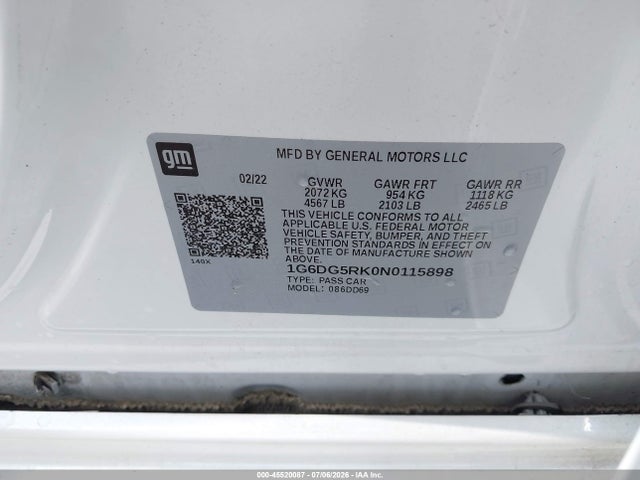 Продажа на аукционе авто 2022 Cadillac Ct4 Sport, vin: 1G6DG5RK0N0115898, номер лота: 45520087