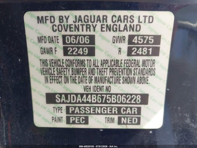 45520105 :رقم المزاد ، SAJDA44B675B06228 vin ، 2007 Jaguar Xk مزاد بيع
