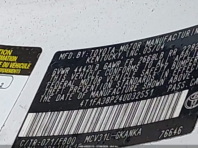 Продажа на аукционе авто 2004 Toyota Camry Solara Se, vin: 4T1FA38P24U032551, номер лота: 45520110