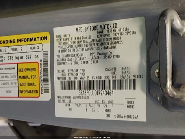 Ford Fusion Hybrid Se 2018 3FA6P0LU0JR243464 Image 9