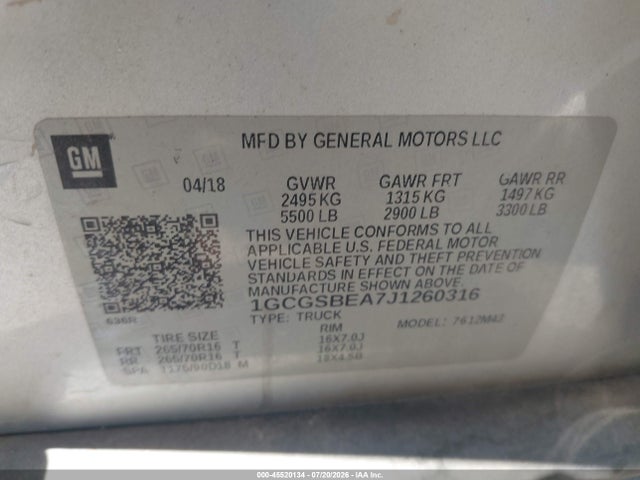 Chevrolet Colorado Wt 2018 1GCGSBEA7J1260316 Image 9