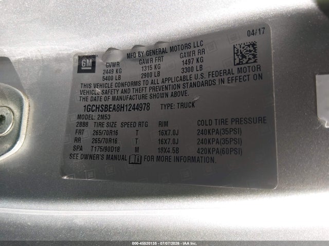 Chevrolet Colorado 2wd Wt 2017 1GCHSBEA8H1244978 Image 9