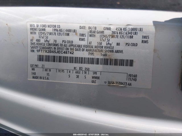 1FT7X2B65JEC48742 Ford F-250 Lariat/xl/xlt