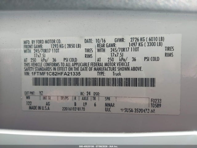 Ford F-150 Xl/xlt 2017 1FTMF1C82HFA21335 Image 9
