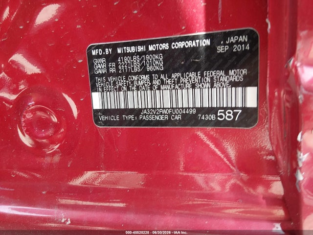 Aukcja sprzedaży 2015 Mitsubishi Lancer Se, vin: JA32V2FW0FU004499, numer aukcji: 45520228
