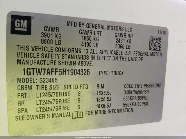GMC Savana 2500 Work Van 2017 1GTW7AFF5H1904326 Image 9